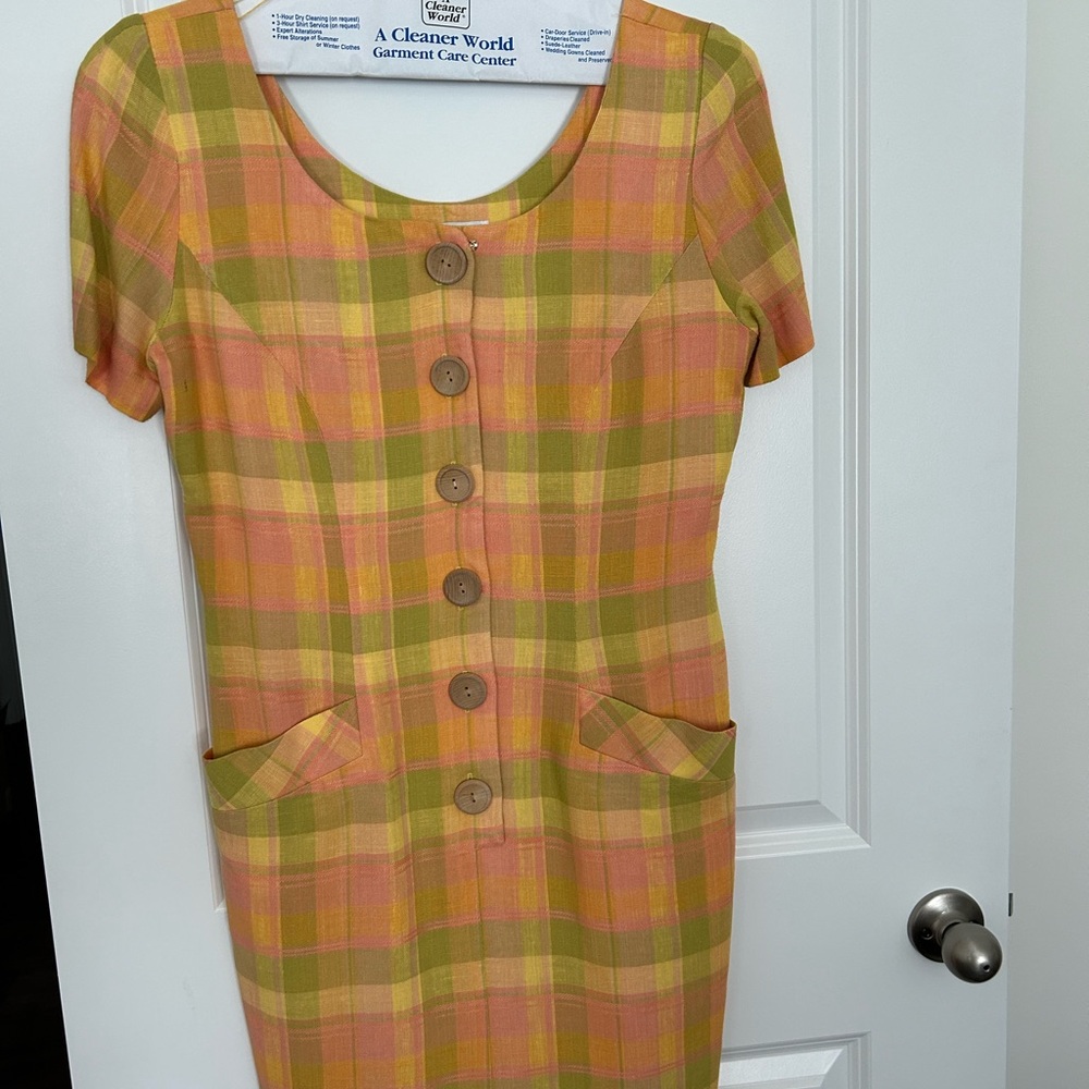 Linen madras plaid dress with lining
